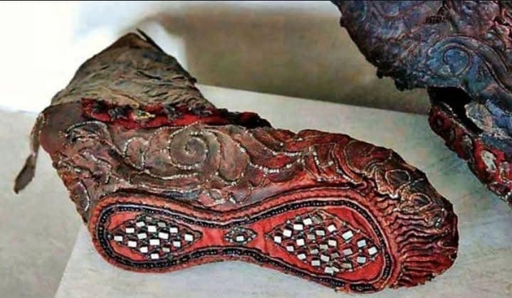 2,300-Year-Old Saka Boot with Beads and Crystals Found in Frozen Altai Tomb