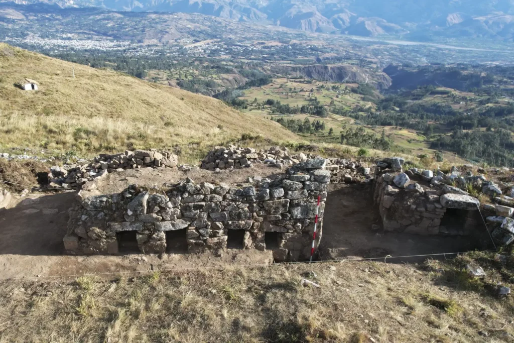 Excavated Inca-period structure with ventilation openings overlooking Peru’s Condebamba Valley.