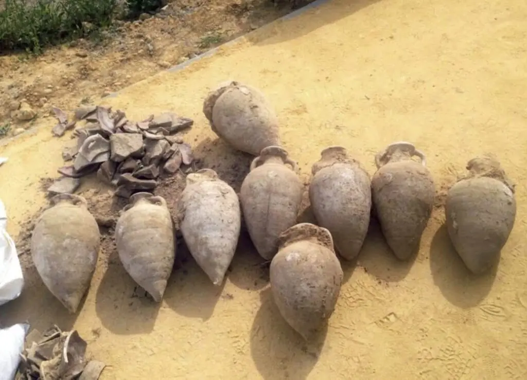 Roman oil amphorae recovered with the Tomares coin hoard near Seville, Spain.