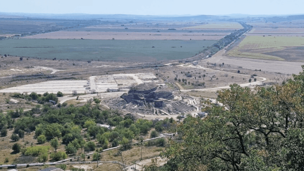 View of the prehistoric settlement of Provadia-Solnitsata and the surrounding landscape in northeastern Bulgaria.