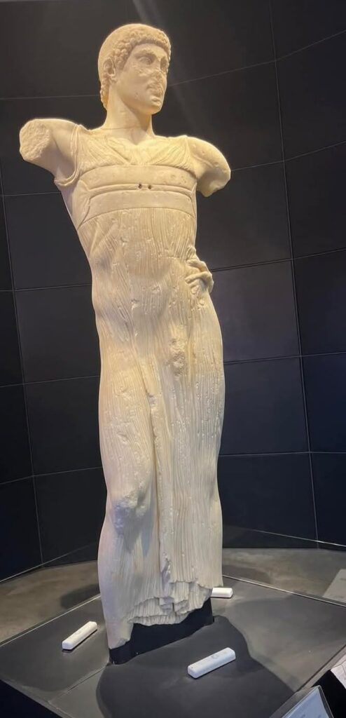 Full-length view of the marble Youth of Mozia at the Whitaker Museum.