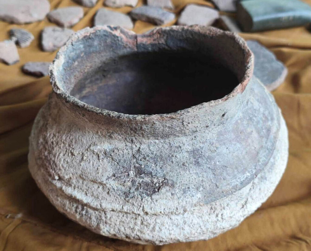 Prehistoric pottery vessel associated with the Pha Wiang archaeological area in Thailand