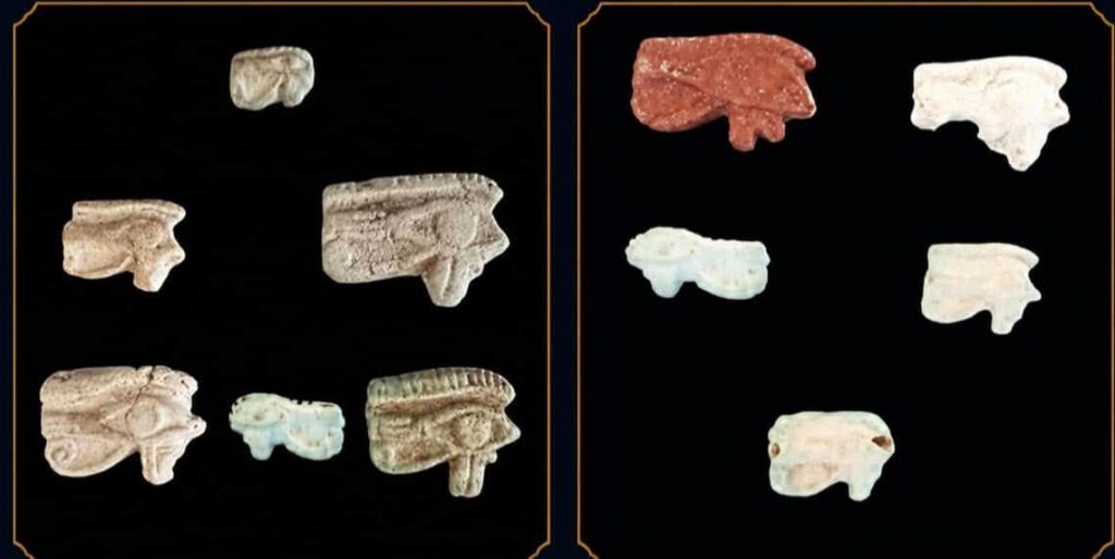 Ancient Egyptian protective amulets uncovered at the Tell el-Abqain fortress.
