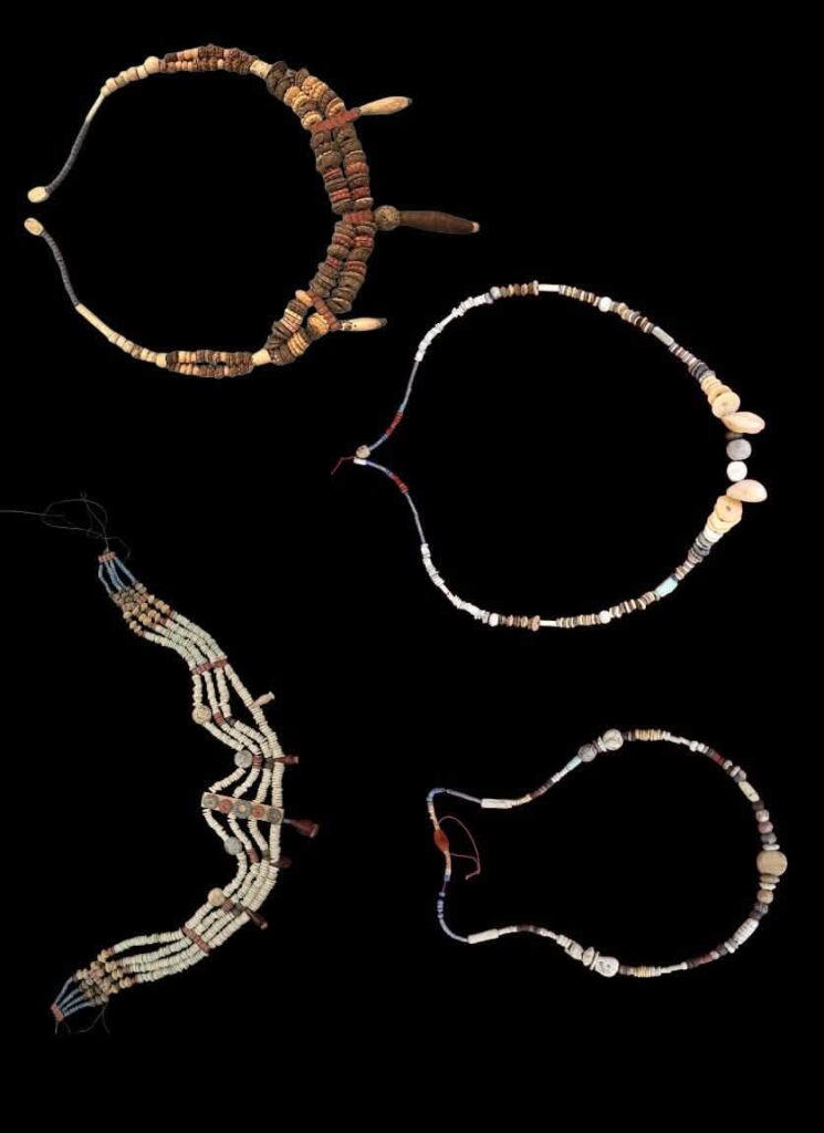 Ancient beaded necklaces and personal ornaments discovered at Tell el-Abqain in Egypt.