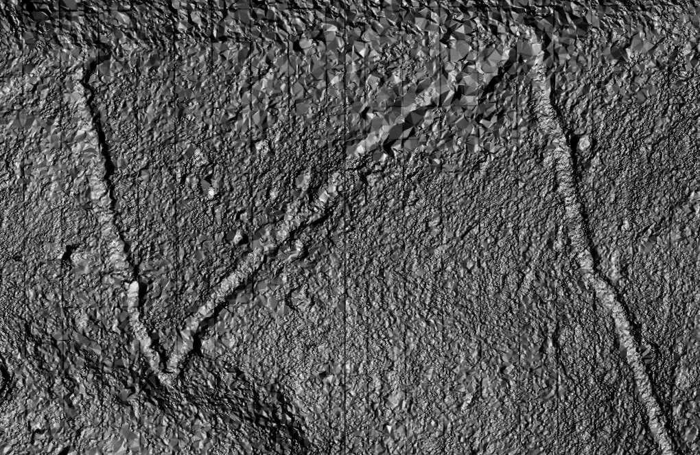 LiDAR model showing hidden roads beneath the forest near Machu Picchu