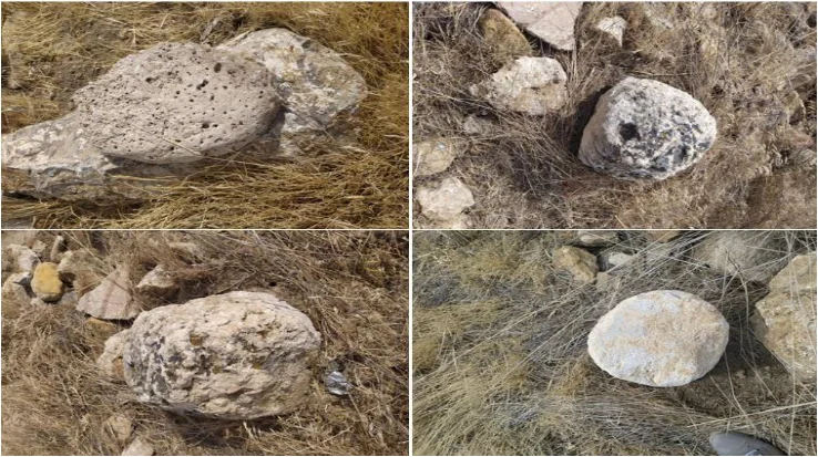 Worked stone spheres of different sizes documented at the proposed Myriokephalon Castle site.