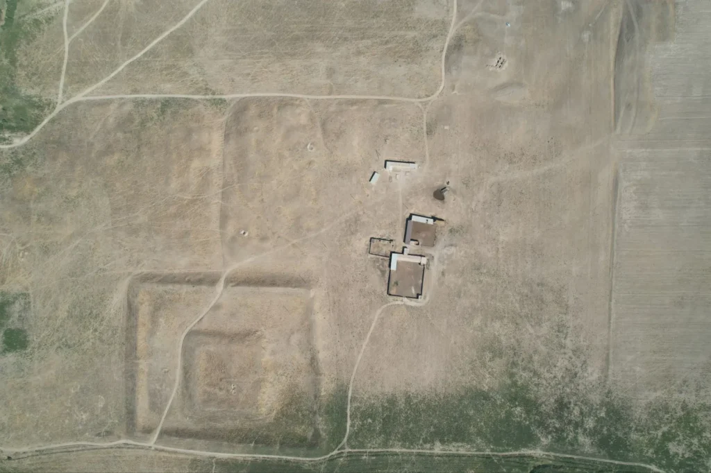 Aerial view of the Odirmon archaeological site in southern Uzbekistan.