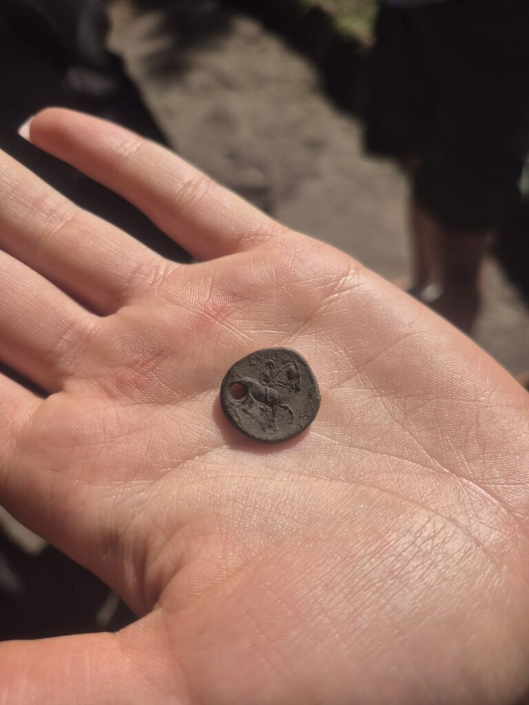 Pierced bronze coin of Thracian king Seuthes III found at Łysa Góra in Poland