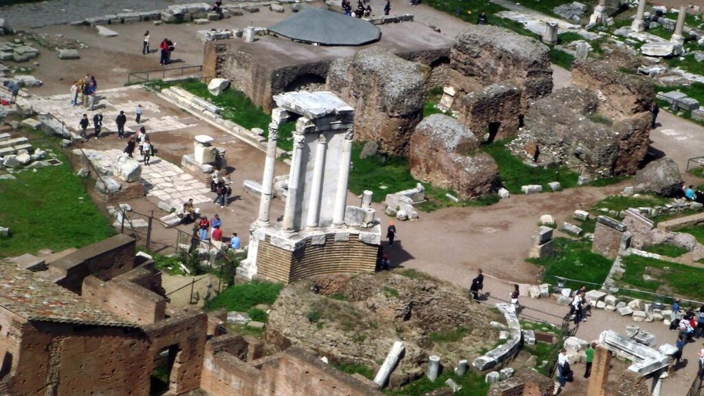 Temple of Vesta in the Roman Forum where the Vestal Virgins guarded Rome’s sacred flame