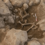 Archaeological burial of a 2,700-year-old woman surrounded by stones at the ancient settlement of Metsamor in Armenia.