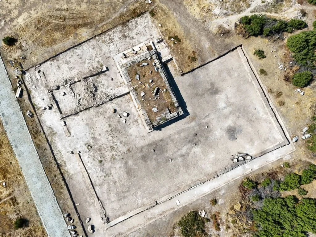 Aerial view of the North Temple and sacred enclosure at ancient Blaundos.