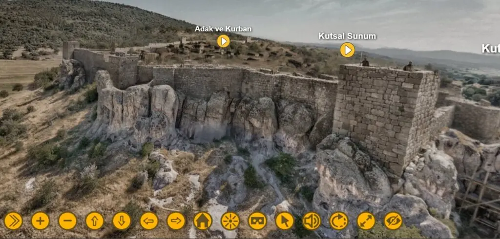 Digital reconstruction of the defensive system at Midas Fortress, showing walls built between natural rock formations.