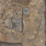 Aerial photograph showing the excavated foundations of a possible 2,800-year-old Bronze Age temple at Seddin, Germany.