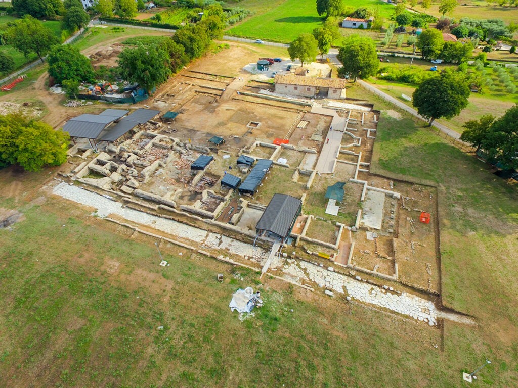Aerial view of the Roman archaeological site of Aquinum at Castrocielo in central Italy.